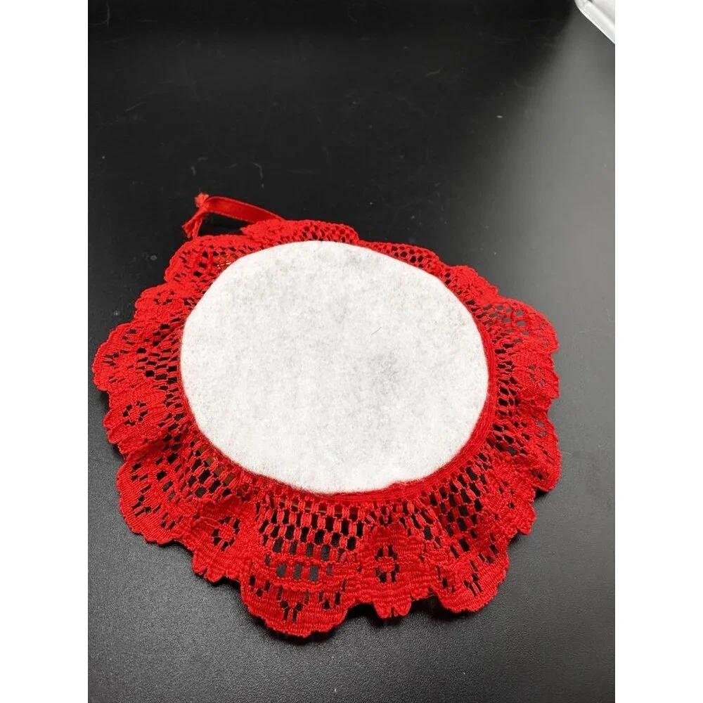 Completed Candle Cross Stitch Embroidery Christmas Ornament Hoop‎ Red Lace